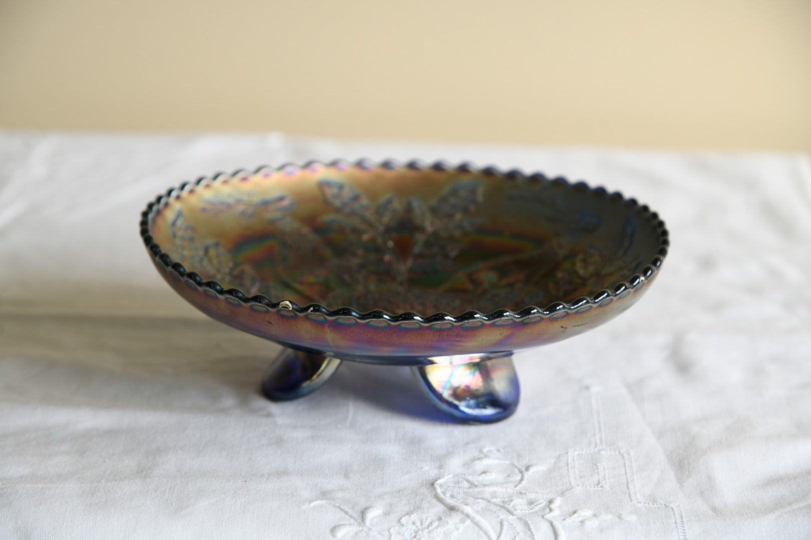 Blue Carnival Glass Bowl