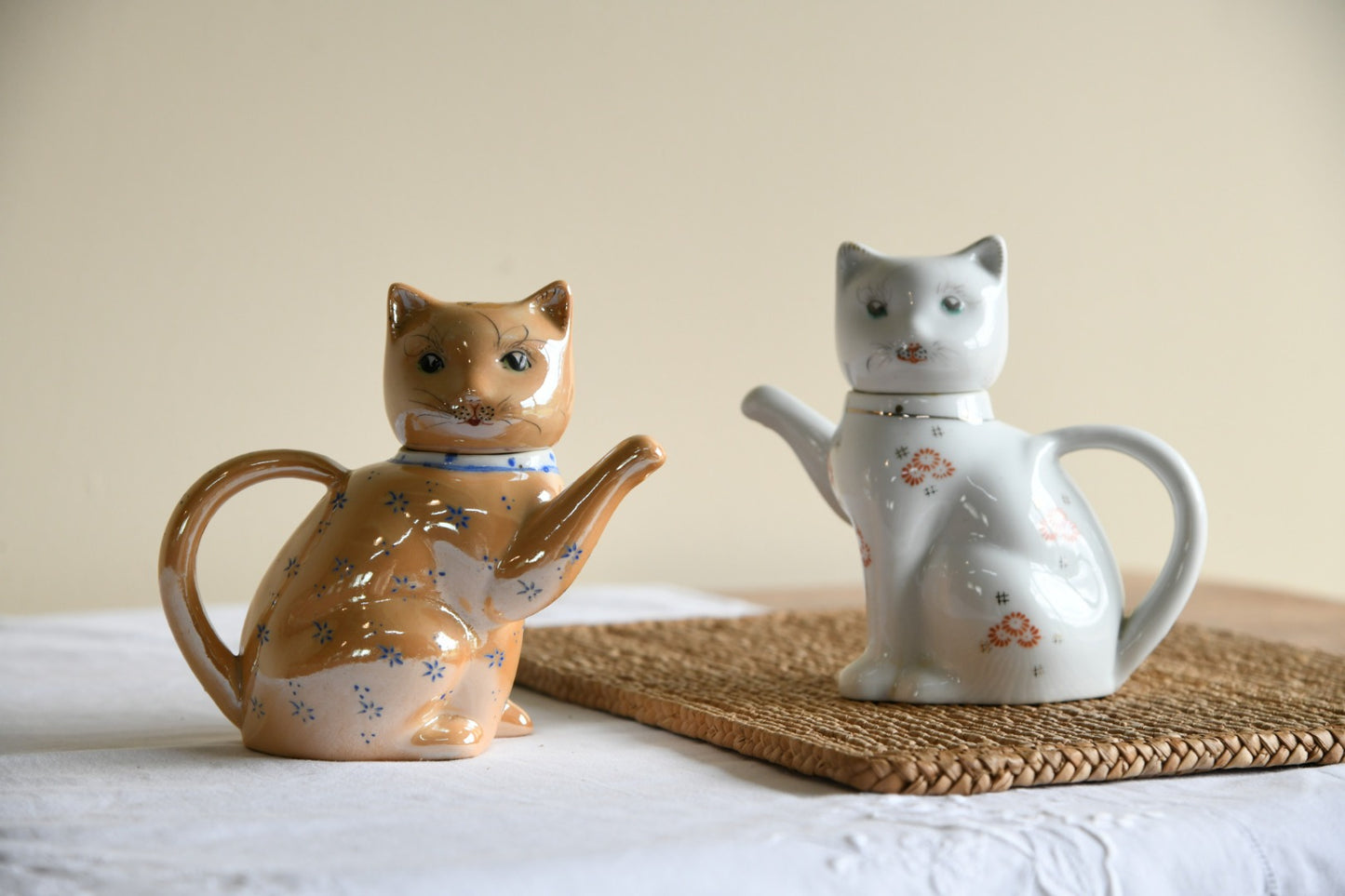 2 x Chinese Cat Teapots