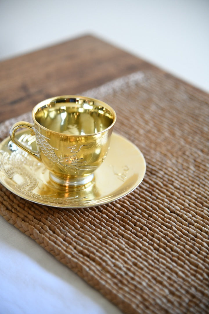 Gold Dragon Ware Coffee Pot Two Cups and Saucers