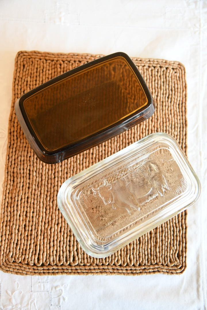 2 x Glass Butter Dish