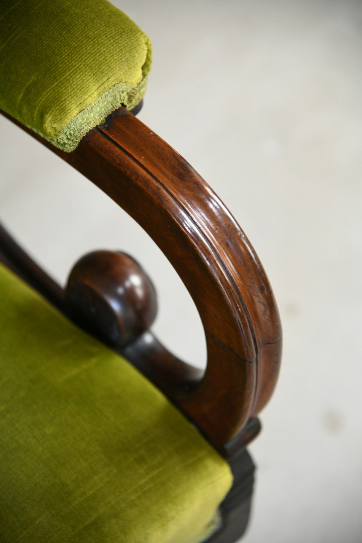 Antique Mahogany & Green Upholstered Armchair