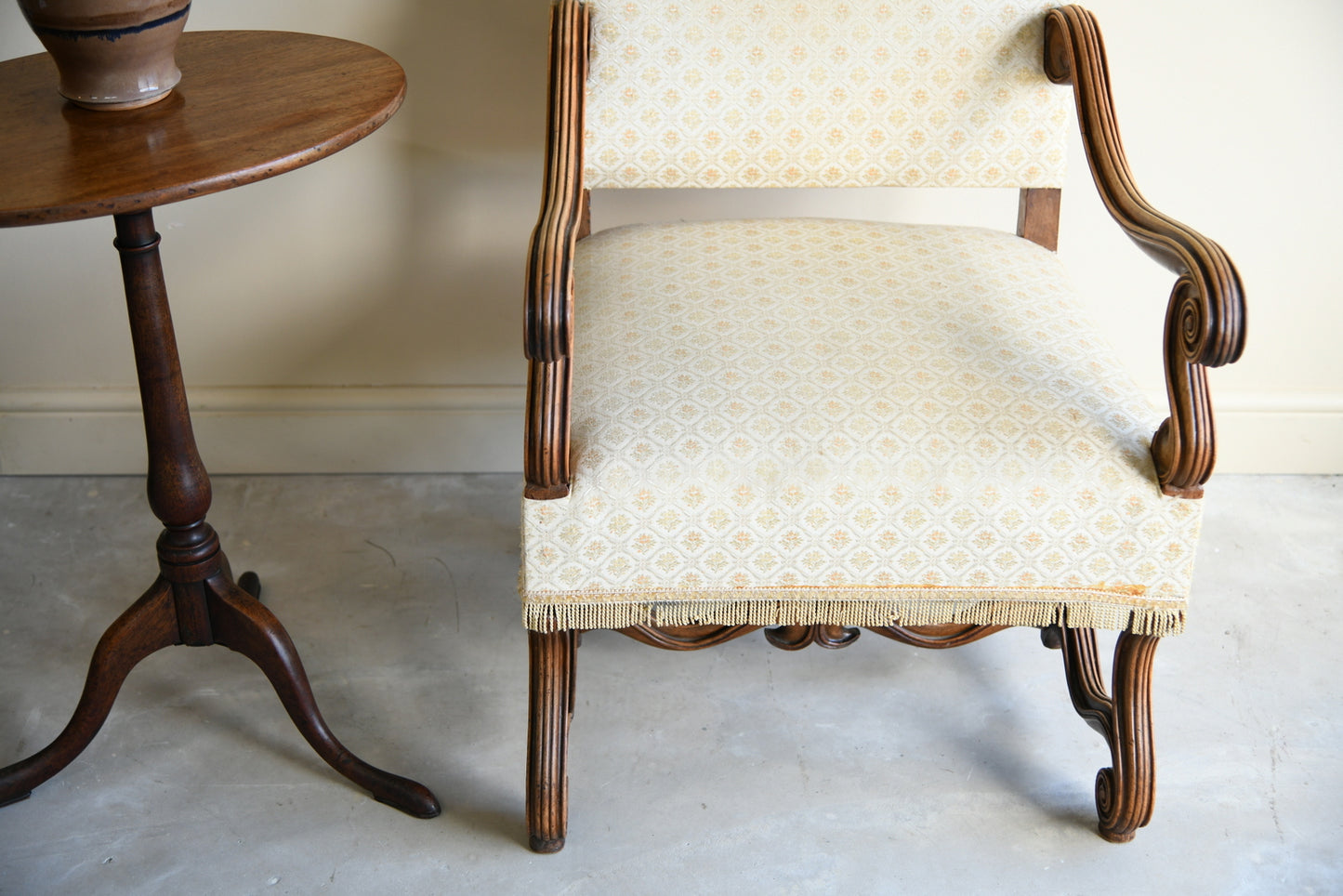 French Walnut Open Arm Chair