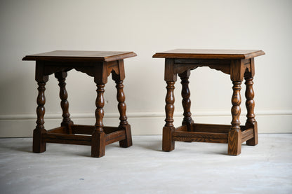 Pair Rustic Country Style Oak Stools