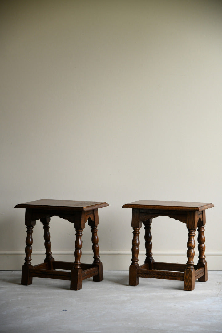 Pair Rustic Country Style Oak Stools