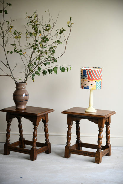 Pair Rustic Country Style Oak Stools