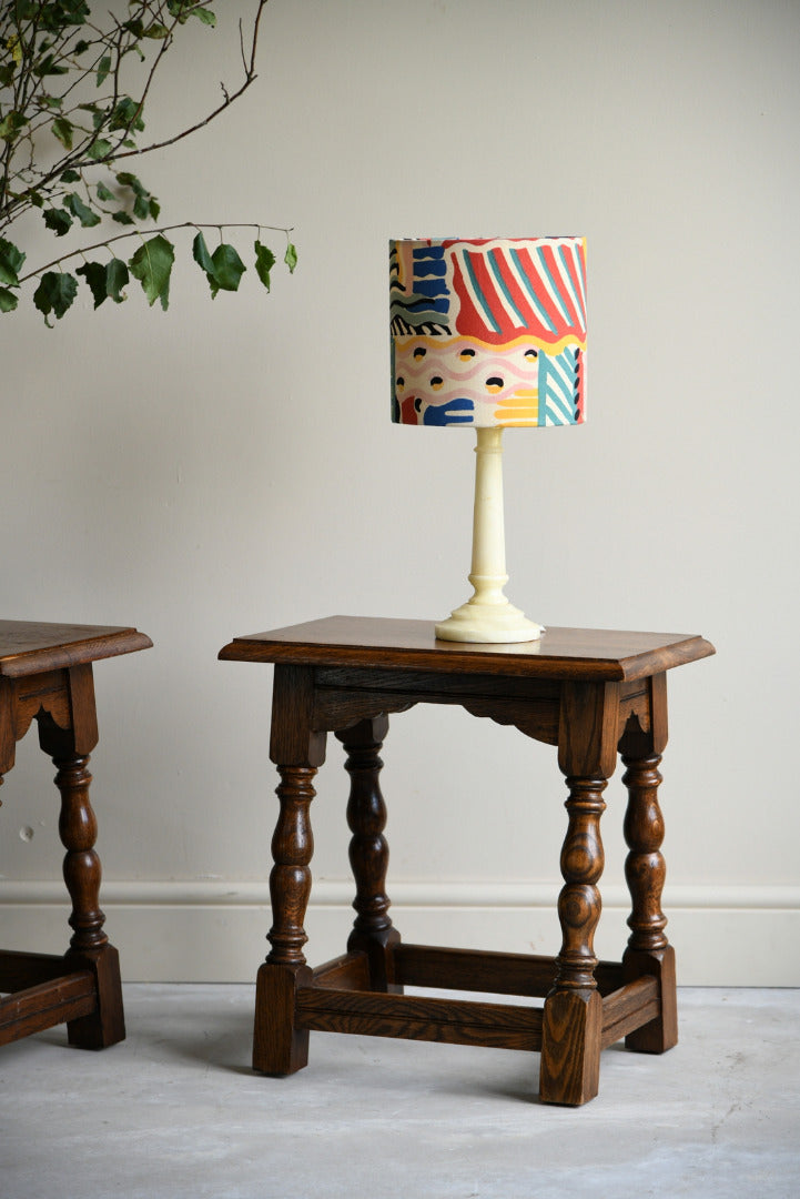 Pair Rustic Country Style Oak Stools