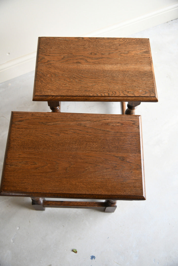 Pair Rustic Country Style Oak Stools