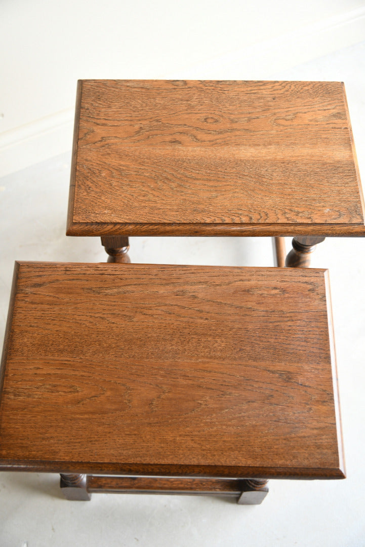 Pair Rustic Country Style Oak Stools