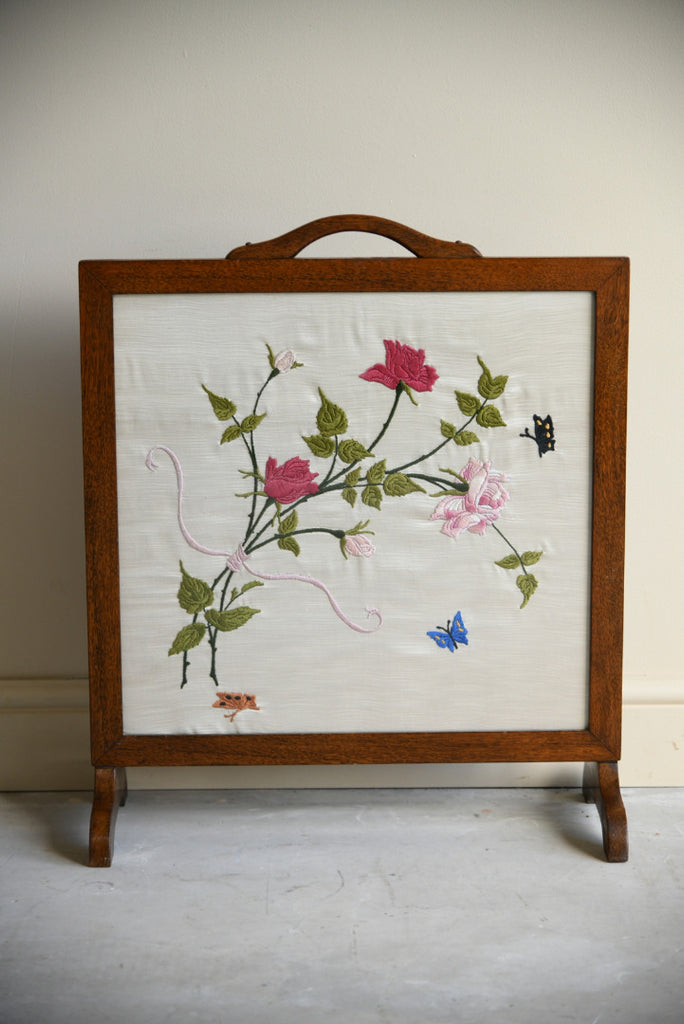 Small Floral Needlepoint Fire Screen