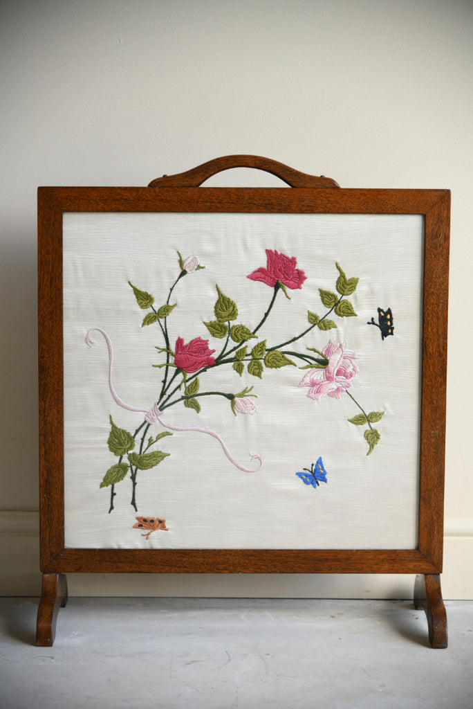 Small Floral Needlepoint Fire Screen