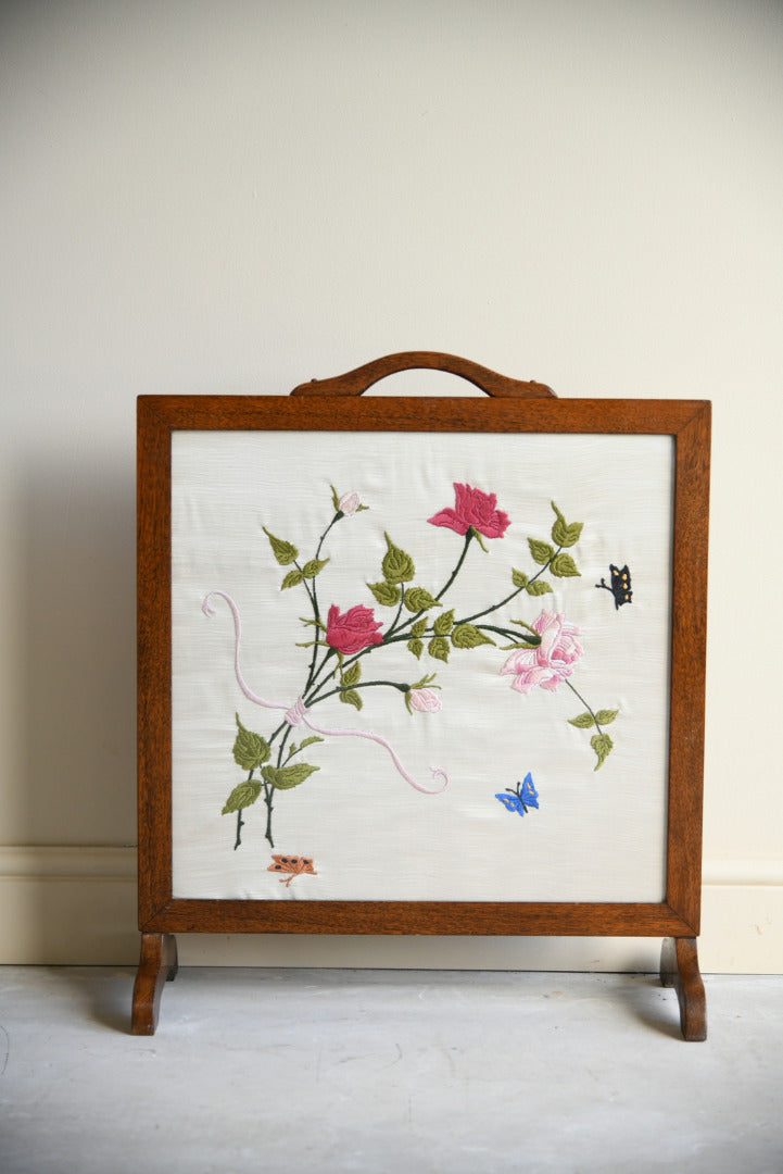 Small Floral Needlepoint Fire Screen