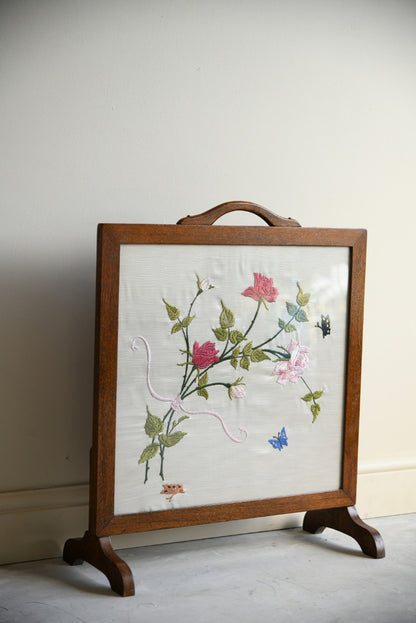 Small Floral Needlepoint Fire Screen