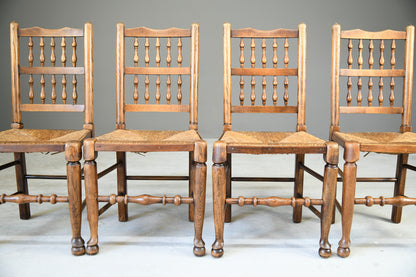 4 Rustic Country Spindle Back Oak & Rush Chairs