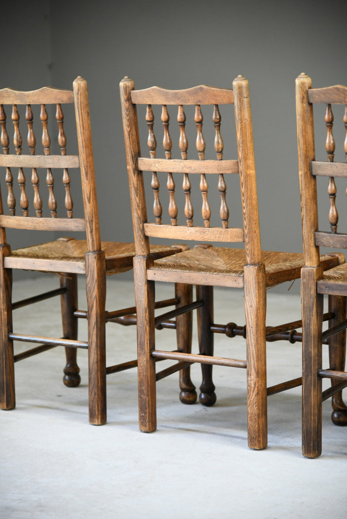 4 Rustic Country Spindle Back Oak & Rush Chairs