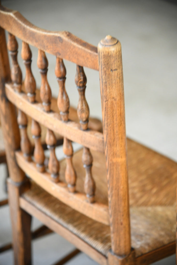 4 Rustic Country Spindle Back Oak & Rush Chairs