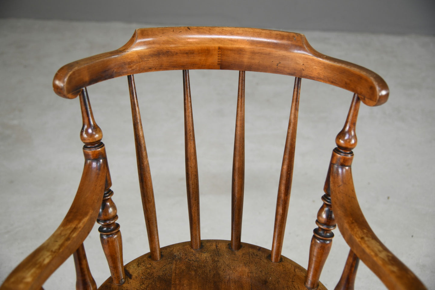 Antique Beech Spindle Back Penny Carver Chair