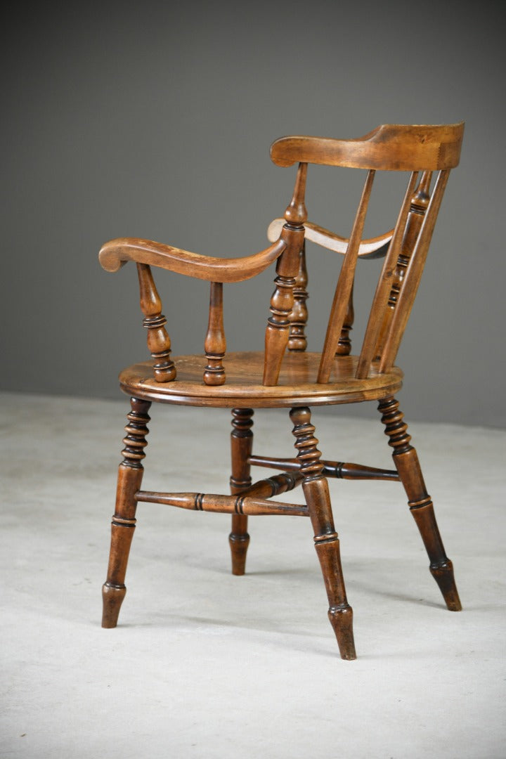 Antique Beech Spindle Back Penny Carver Chair