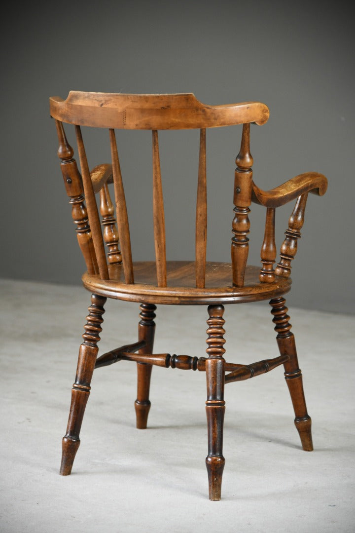 Antique Beech Spindle Back Penny Carver Chair