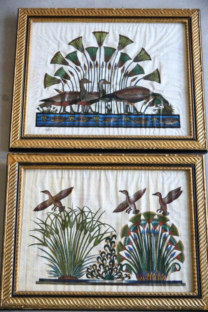 Pair Egyptian Silk Paintings