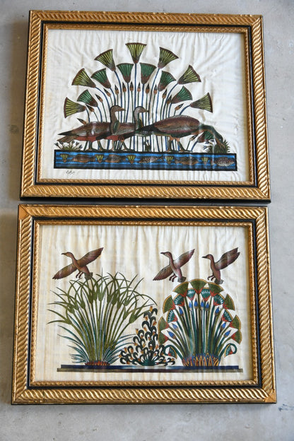 Pair Egyptian Silk Paintings