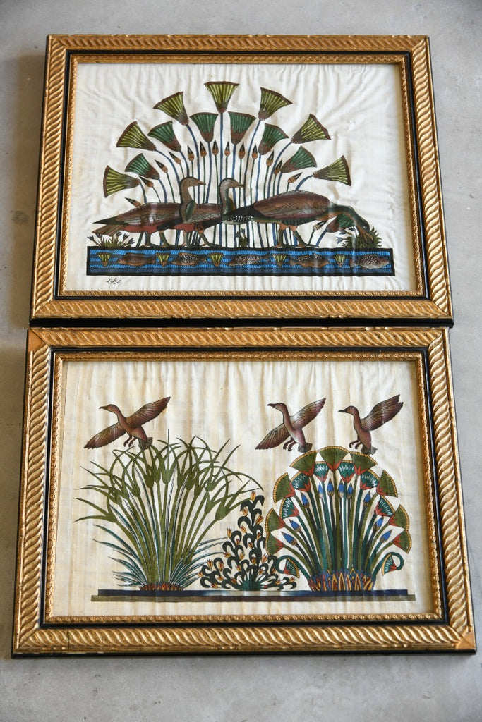 Pair Egyptian Silk Paintings