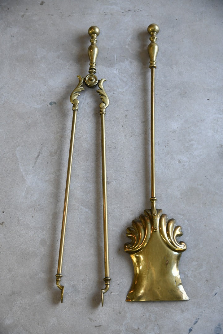 Quality Antique Brass Fire Tools Shovel and Tongs