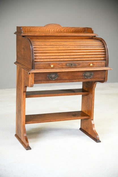 Antique Oak Tambour Victorian Students Desk