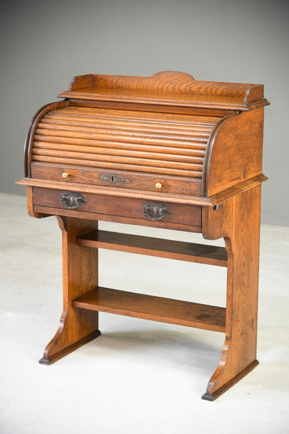 Antique Oak Tambour Victorian Students Desk