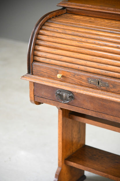Antique Oak Tambour Victorian Students Desk