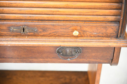 Antique Oak Tambour Victorian Students Desk