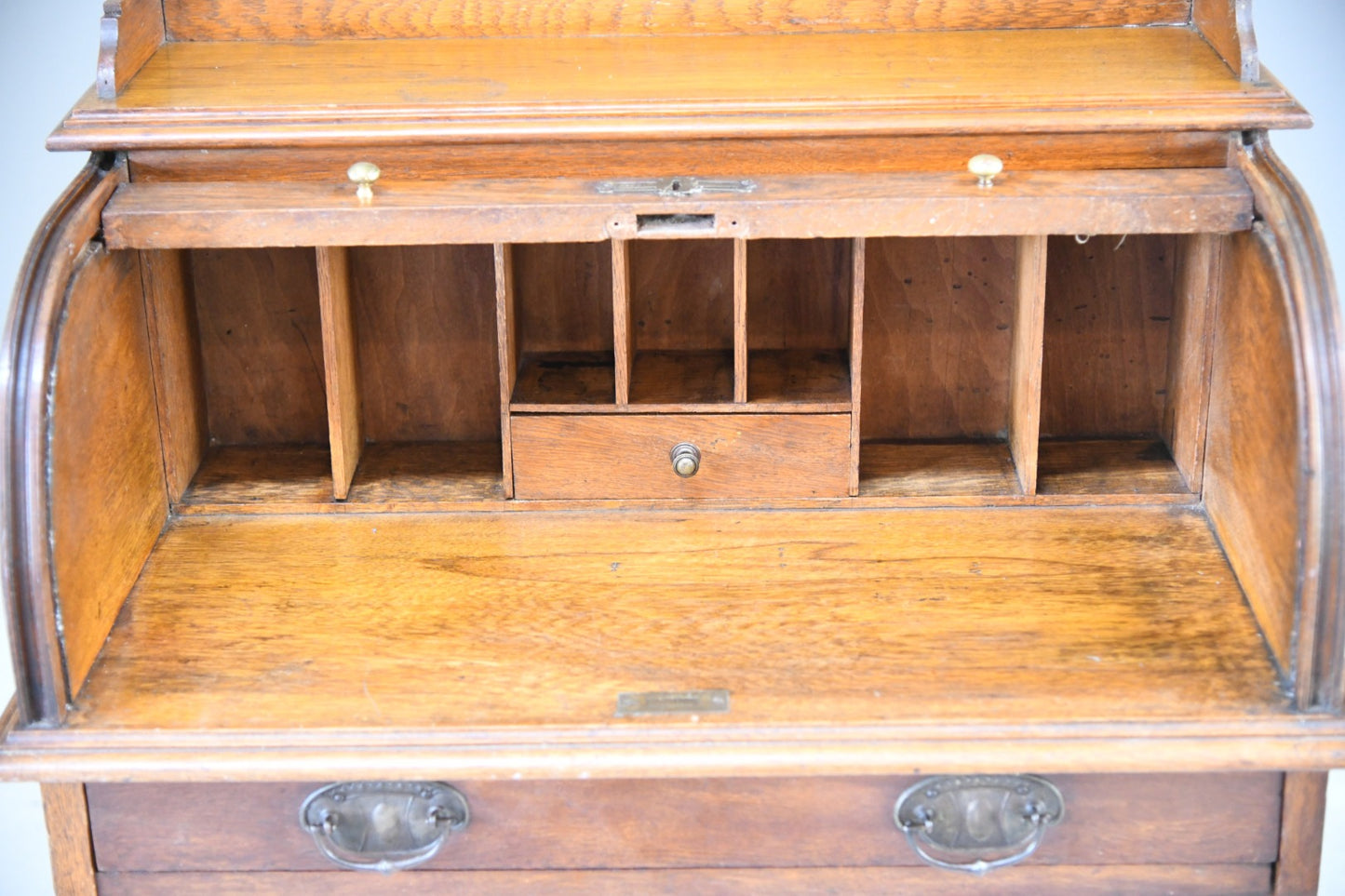 Antique Oak Tambour Victorian Students Desk