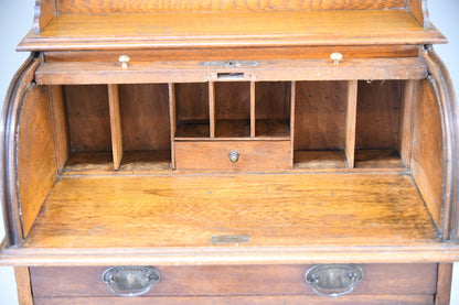 Antique Oak Tambour Victorian Students Desk