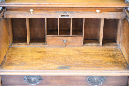 Antique Oak Tambour Victorian Students Desk
