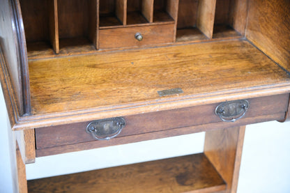 Antique Oak Tambour Victorian Students Desk