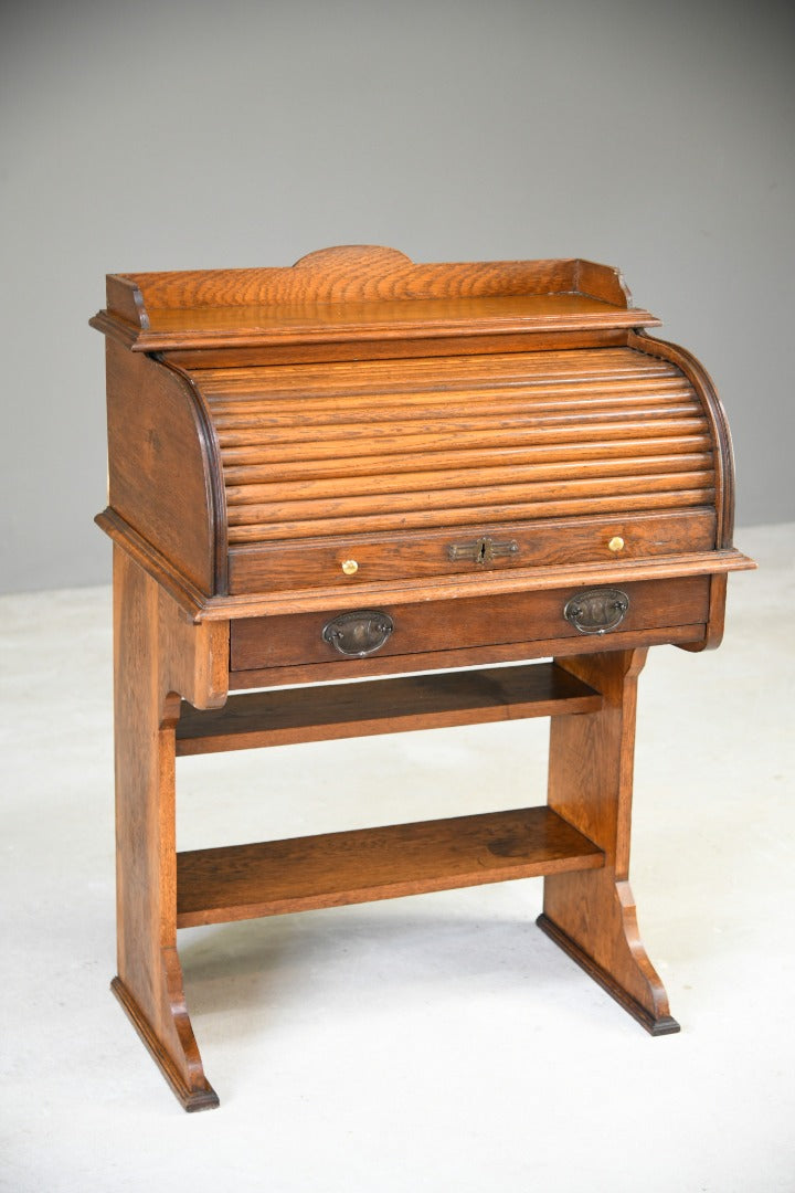 Antique Oak Tambour Victorian Students Desk