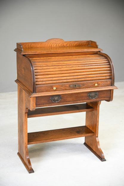 Antique Oak Tambour Victorian Students Desk