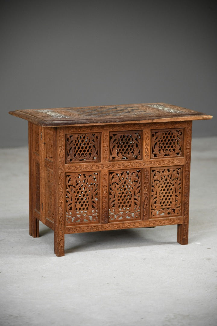 Carved Eastern Teak Games Table