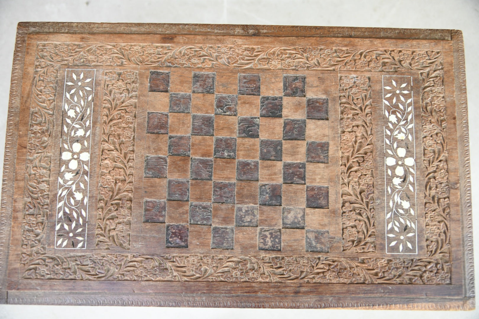 Carved Eastern Teak Games Table