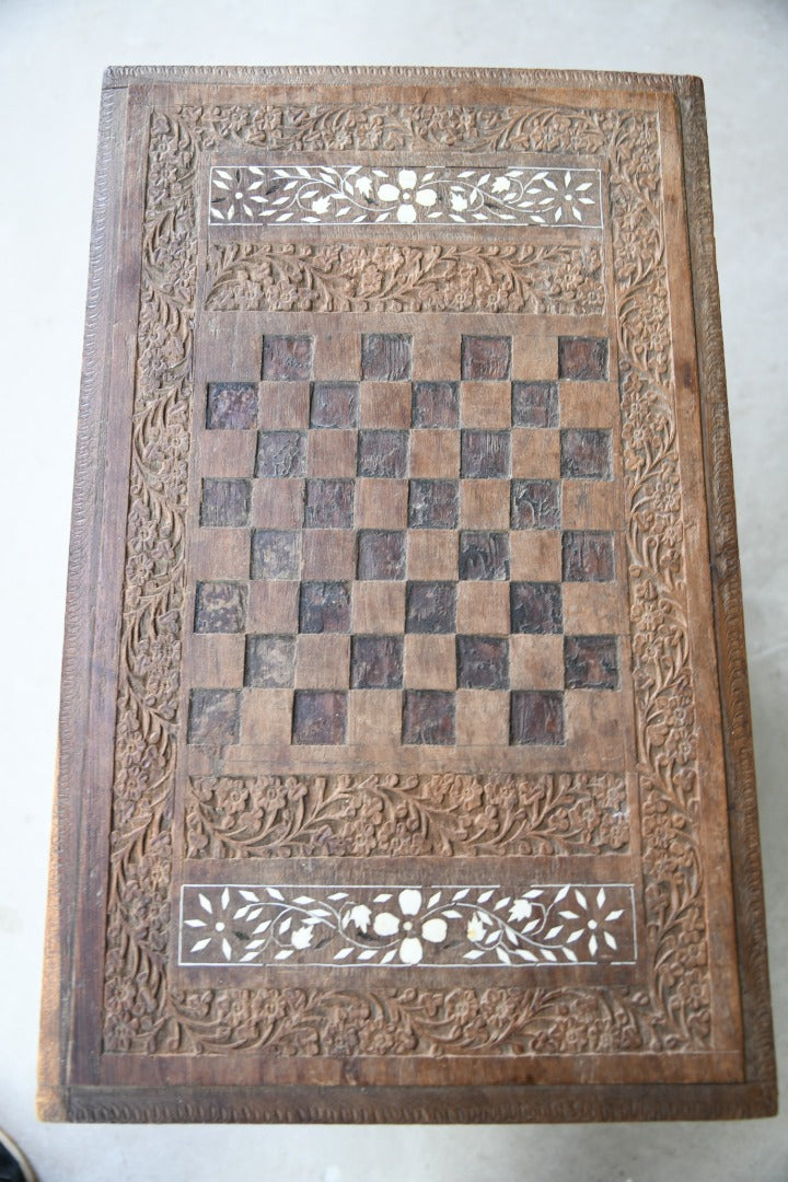 Carved Eastern Teak Games Table