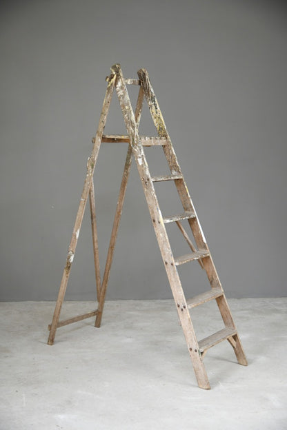 Set Wooden Step Ladder Vintage Paint Splattered