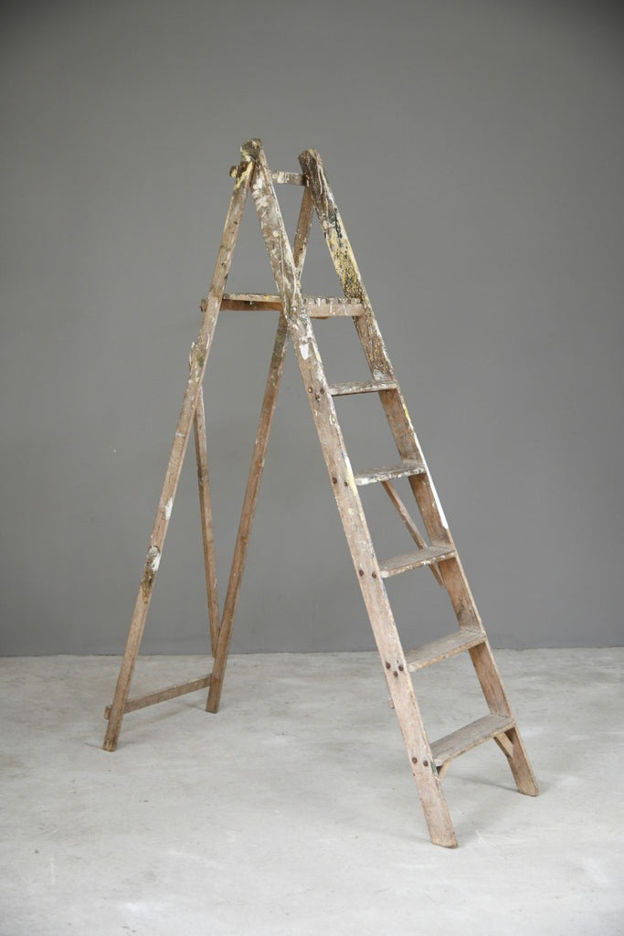 Set Wooden Step Ladder Vintage Paint Splattered