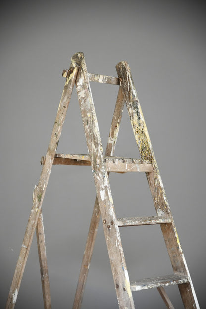 Set Wooden Step Ladder Vintage Paint Splattered