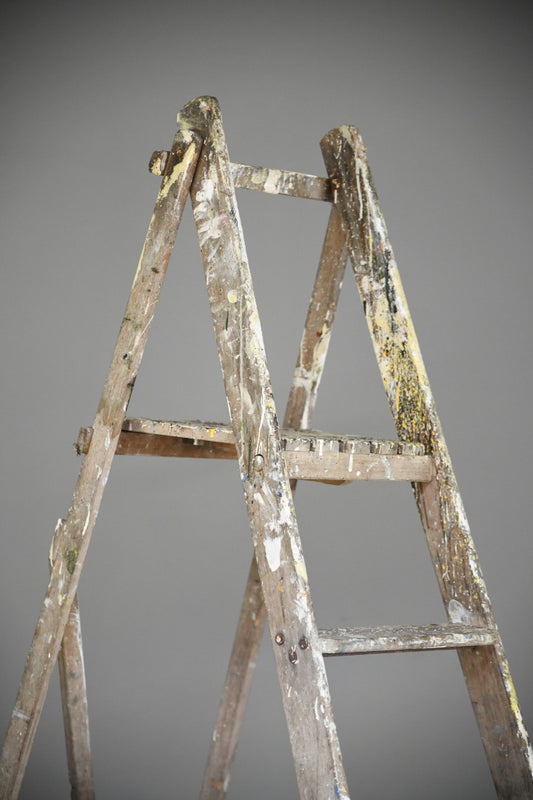 Set Wooden Step Ladder Vintage Paint Splattered