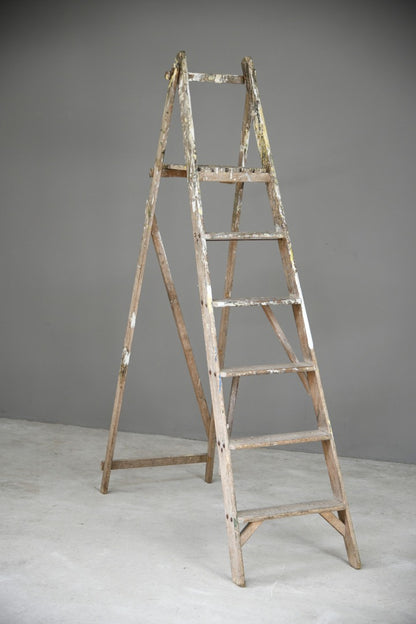 Set Wooden Step Ladder Vintage Paint Splattered