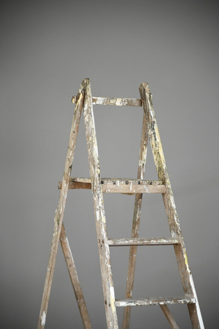 Set Wooden Step Ladder Vintage Paint Splattered