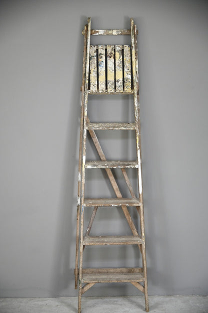 Set Wooden Step Ladder Vintage Paint Splattered