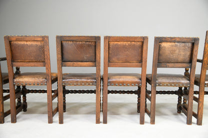 6 Cromwellian Style Brown Leather Dining Chairs