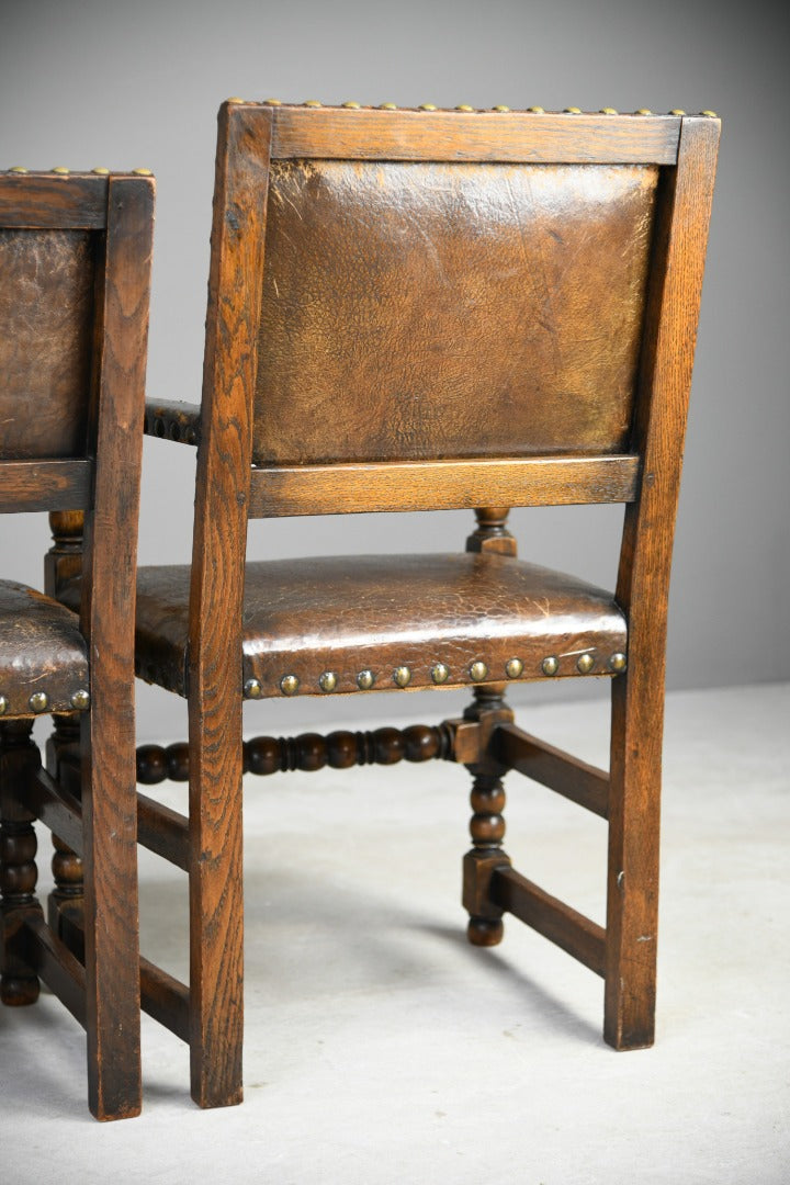 6 Cromwellian Style Brown Leather Dining Chairs