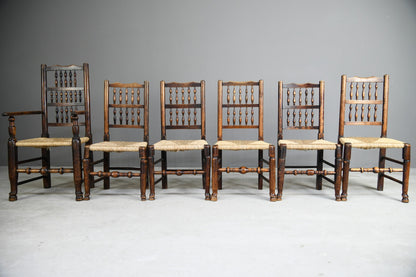 6 Antique Rustic Oak & Elm Kitchen Chairs
