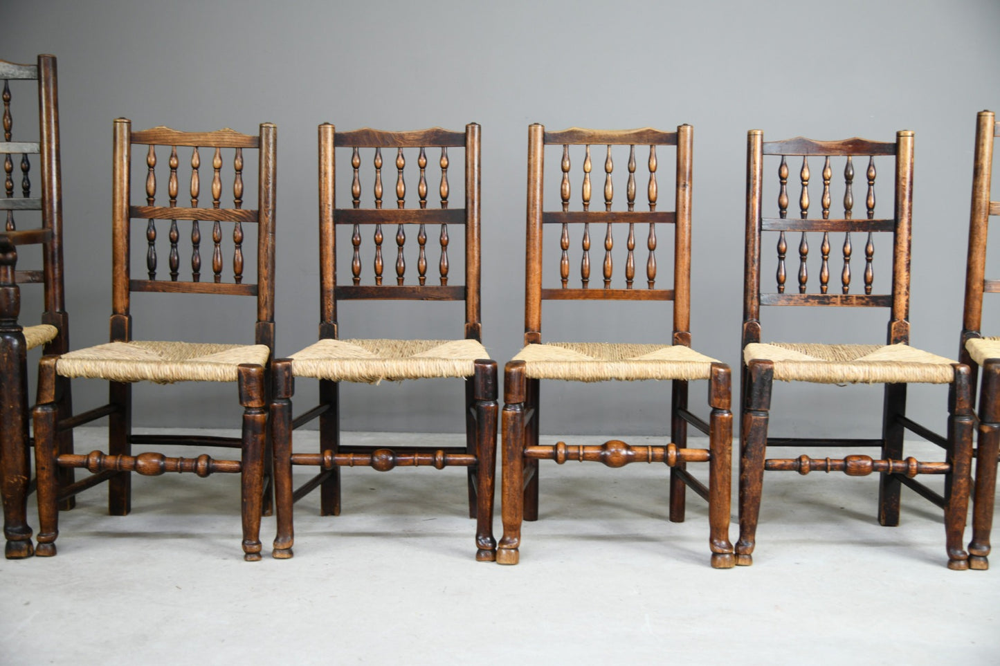 6 Antique Rustic Oak & Elm Kitchen Chairs